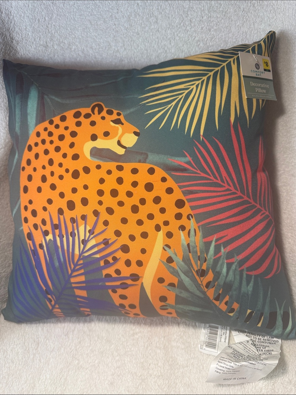 Comfort Bay Orange Leopard Botanical Accent Pillow